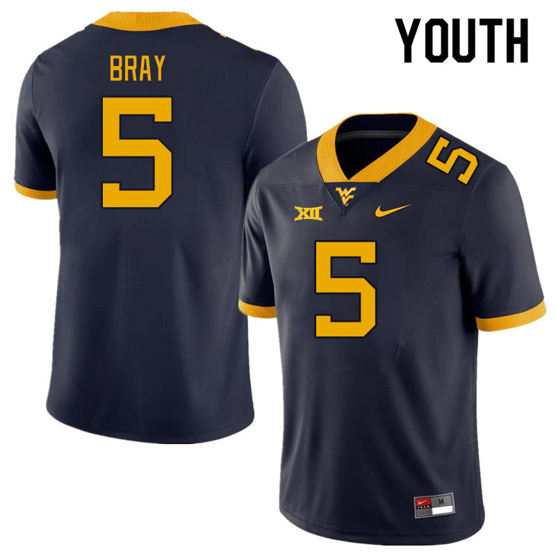 Youth #5 Jaden Bray West Virginia Mountaineers College Football Jerseys Stitched Sale-Navy
